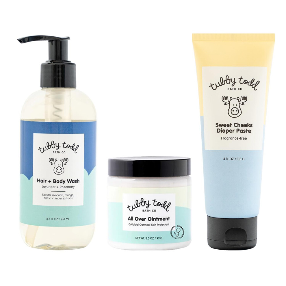 Baby Bundle Newborn Skin Care Set - Hypoallergenic Hair + Body Wash All Over Ointment With Colloidal Oatmeal Sweet Cheeks Diaper Pas Tubby Todd