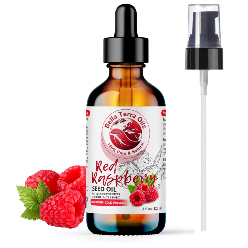 Bella Terra Oils - Red Raspberry Seed Oil 4Oz - Pure Cold-Pressed Alchemy, Abundant In Ellagic Acid & Omega Fatty Acids, Nature's Gift For Beautiful S