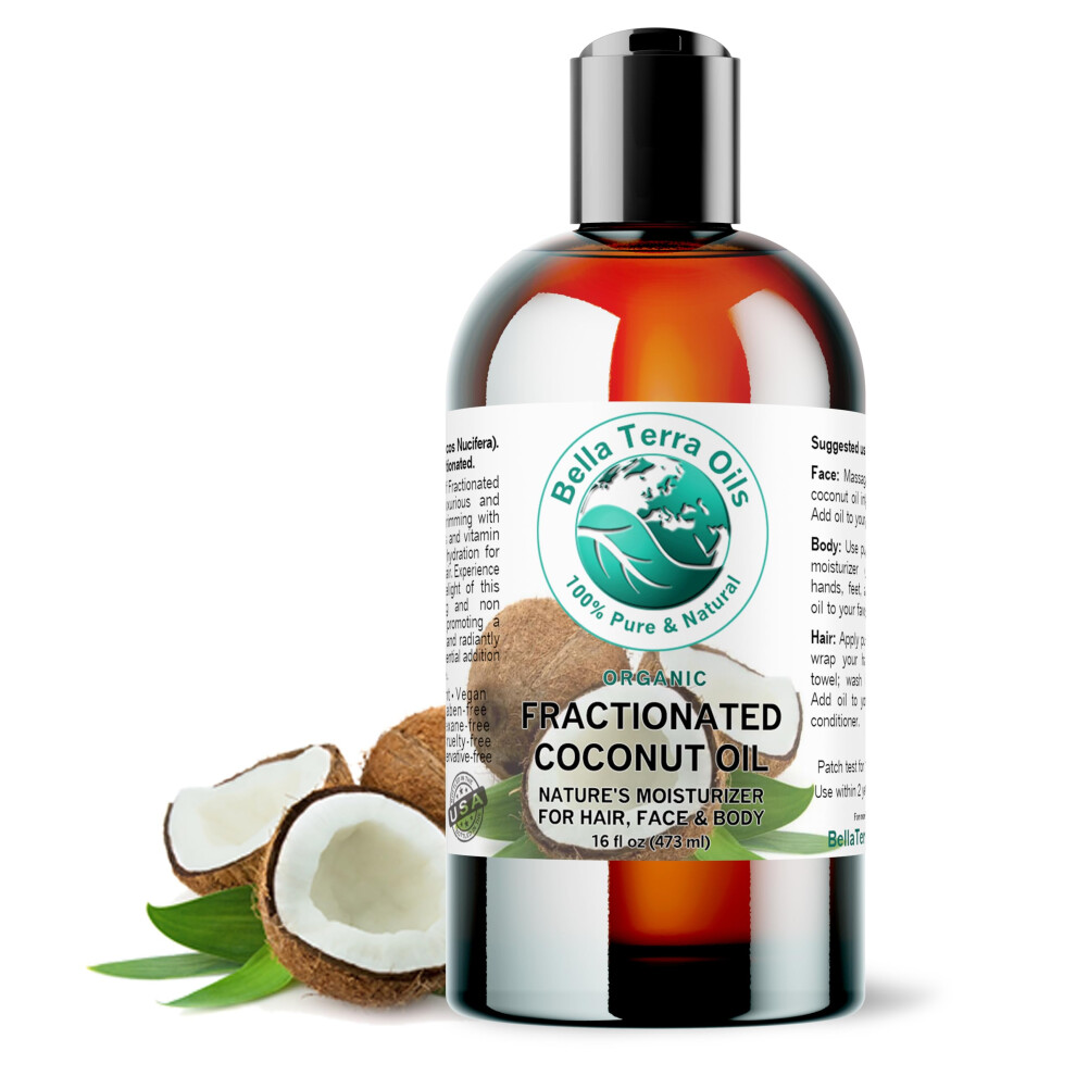Bella Terra Oils - Liquid Organic Fractionated Coconut Oil 16 Oz - Dive Into Nutritional Excellence Known For Antioxidants & Mcts A Luxurious T