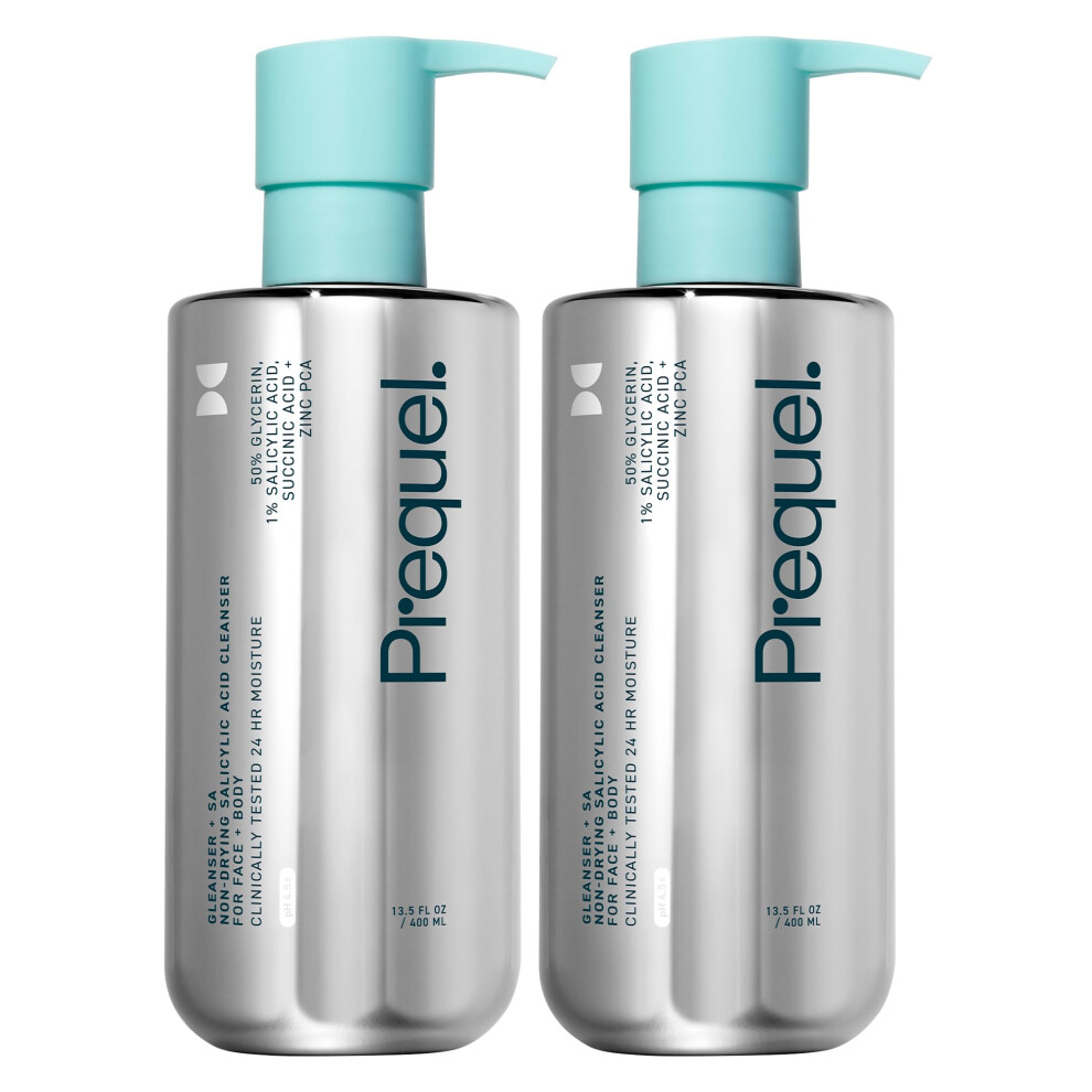 Prequel Skin Gleanser SA  Moisturizing Glycerin Face Wash  Body Wash 2-Pack. 1% Salicylic Acid Face Cleanser. Unscented  Oily  and Combination Sk