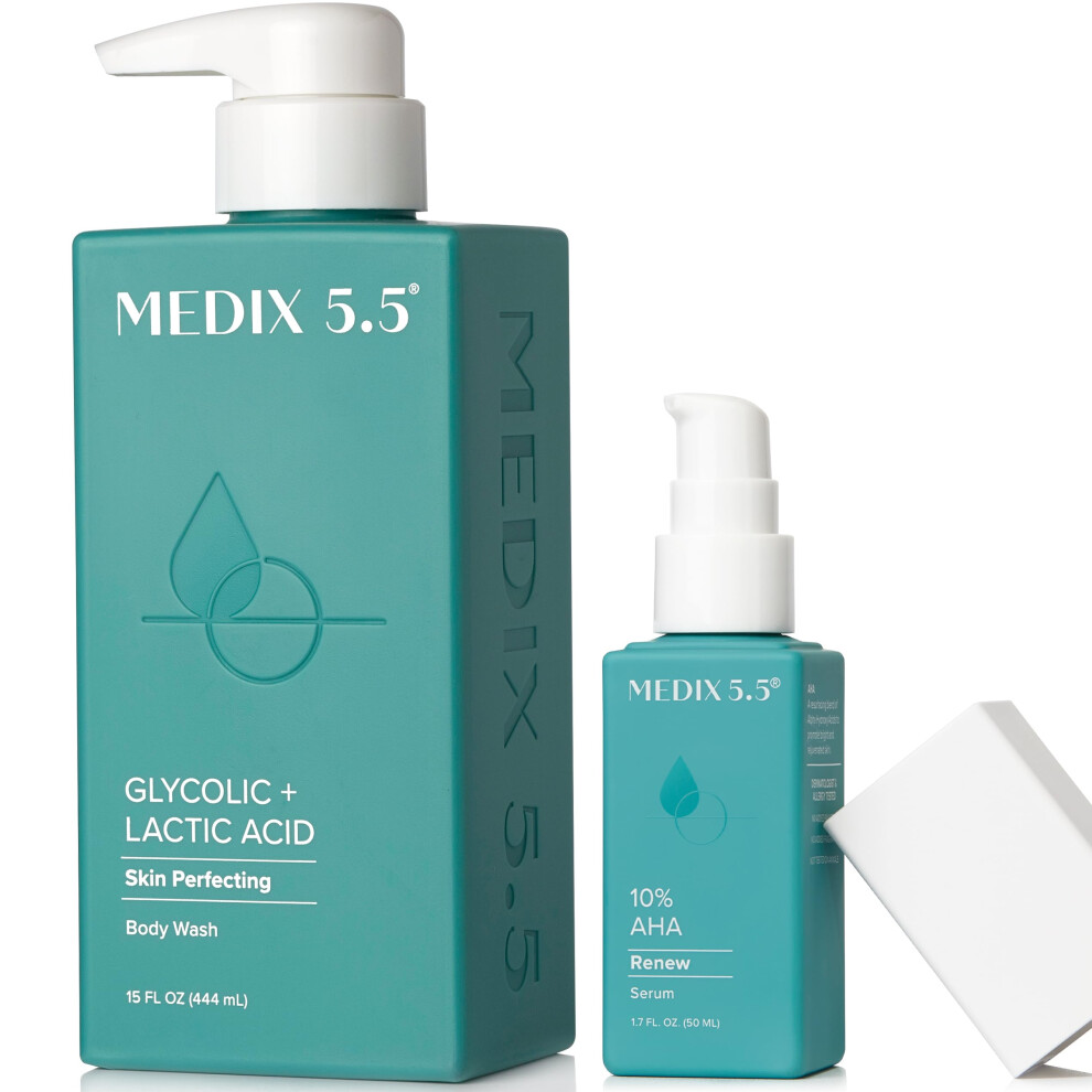 Medix 5.5 Cream Exfoliating Aha Glycolic Acid Face & Body Wash Cleanser + Collagen Moisturizing Body Lotion Skin Care 2Pc Set | Alpha Hydroxy Aci
