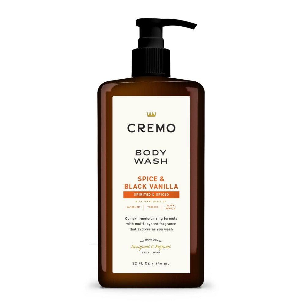 Cremo Rich-Lathering Spice & Black Vanilla Body Wash for Men Notes of Spices Dark Woods and Black Vanilla 32 Fl Oz