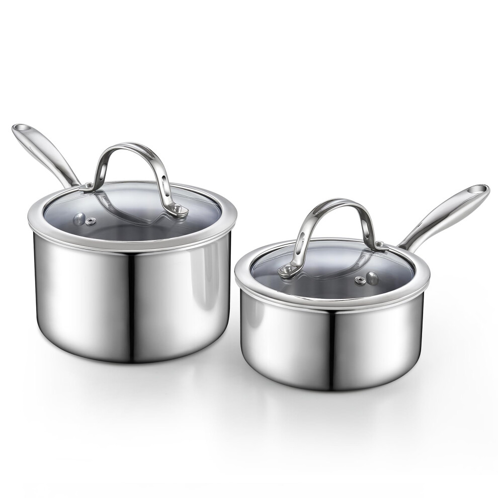 Cooks Standard Stainless Steel Saucepan Set 1.5 and 3 Quart  Multi-Ply Clad Sauce Pot With Glass Lid  Silver-image-OPC-PHTGMWW-NEW