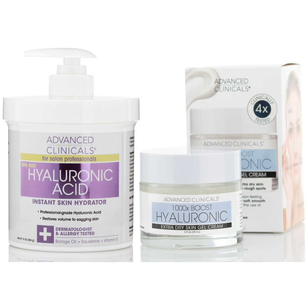 Advanced Clinicals Hyaluronsure-Gesichtslotion + Hyaluronsure-Krpercreme, Feuchtigkeitscreme, Hautpflegeset, Anti-Aging, Feuchtigkeitsspendend-image