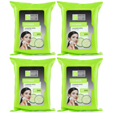 Global Beauty Care Bulk Cleansing Wipes forfugtede 4 pakke agurk-renseklude Makeupfjernelsesservietter - Fantastisk til rejsetoiletartikler - 100