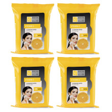 Global Beauty Care Bulk Cleansing Wipes Forfugtede 4 Pakke C-vitamin renseklude Makeup Removal Wipes - Fantastisk til rejsetoiletartikler - 100 c