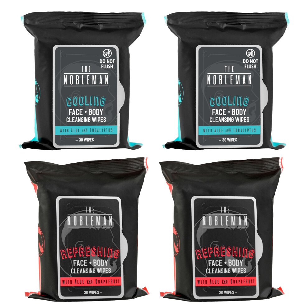 The Nobleman 4Er-Packung Gesichts- Und Krperreinigungstcher Mit Aloe: 2 Packungen Mit Aktivkohle Und Kamille Und 2 Khlpackungen Mit Eukalyptus-image
