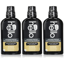 Hello Activated Charcoal Mondwater, Natuurlijke Verse Munt en Kokosolie, Fluoridevrij, Alcoholvrij, Vegan, SLS-vrij