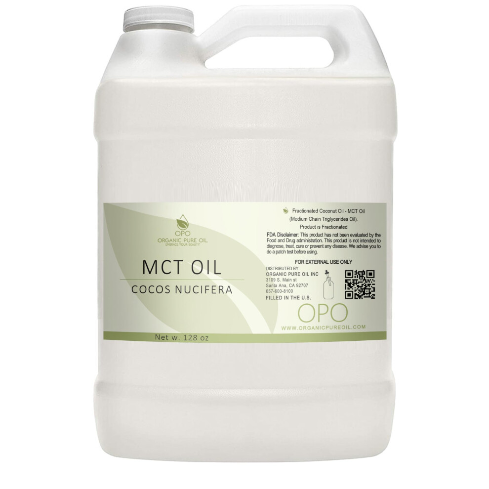 Opo Fractionated Coconut Oil - Pure Medium Chain Triglycerides Undiluted Non-Gmo From Coconut Fruit Not Palm Bulk 128 Oz / 1 Gallon - C8 C10 Na