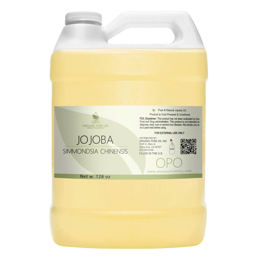 Opo Golden Jojoba Oil - Pure Cold Pressed Non-Gmo Bulk 128 Oz - 1 Gallon Hohoba Carrier Oil For Diy Formulations Essential Oils Cleansing Moist