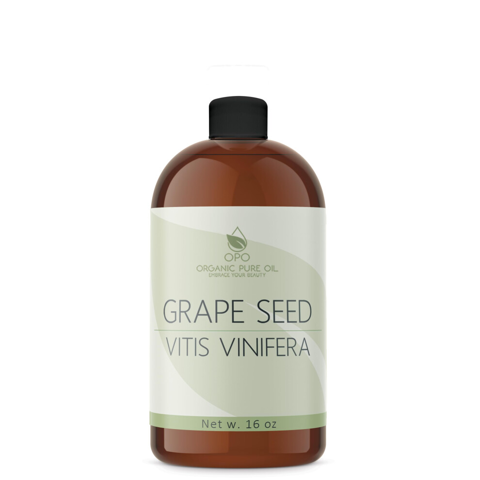 Opo Grapeseed Oil - Pure Unrefined Partially Filtered Unscented Non-Gmo Cold Pressed From Wine Grapes Bulk Carrier Oil - 16 Oz - For Hair Skin