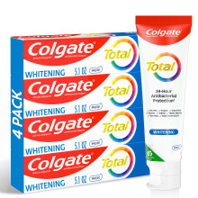 Colgate Total Vitande Tandkräm, 5.1 oz, 4 Pack, Fluor, Antibakteriell, för Plack, Tandköttsinflammation