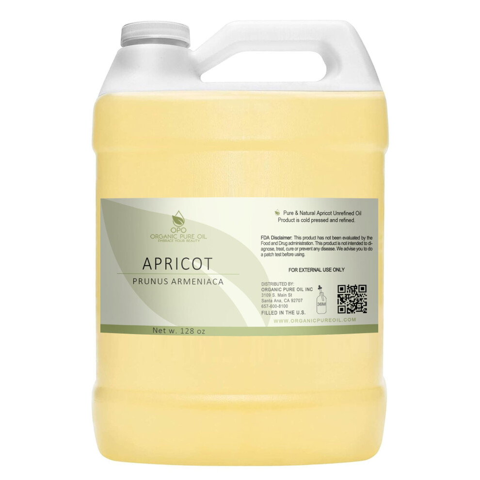 Opo Apricot Kernel Oil - Pure Cold Pressed Unrefined Raw - Bitter Scent Kernal - Perfect For Massage Skin Hair & Body Care 128 Oz