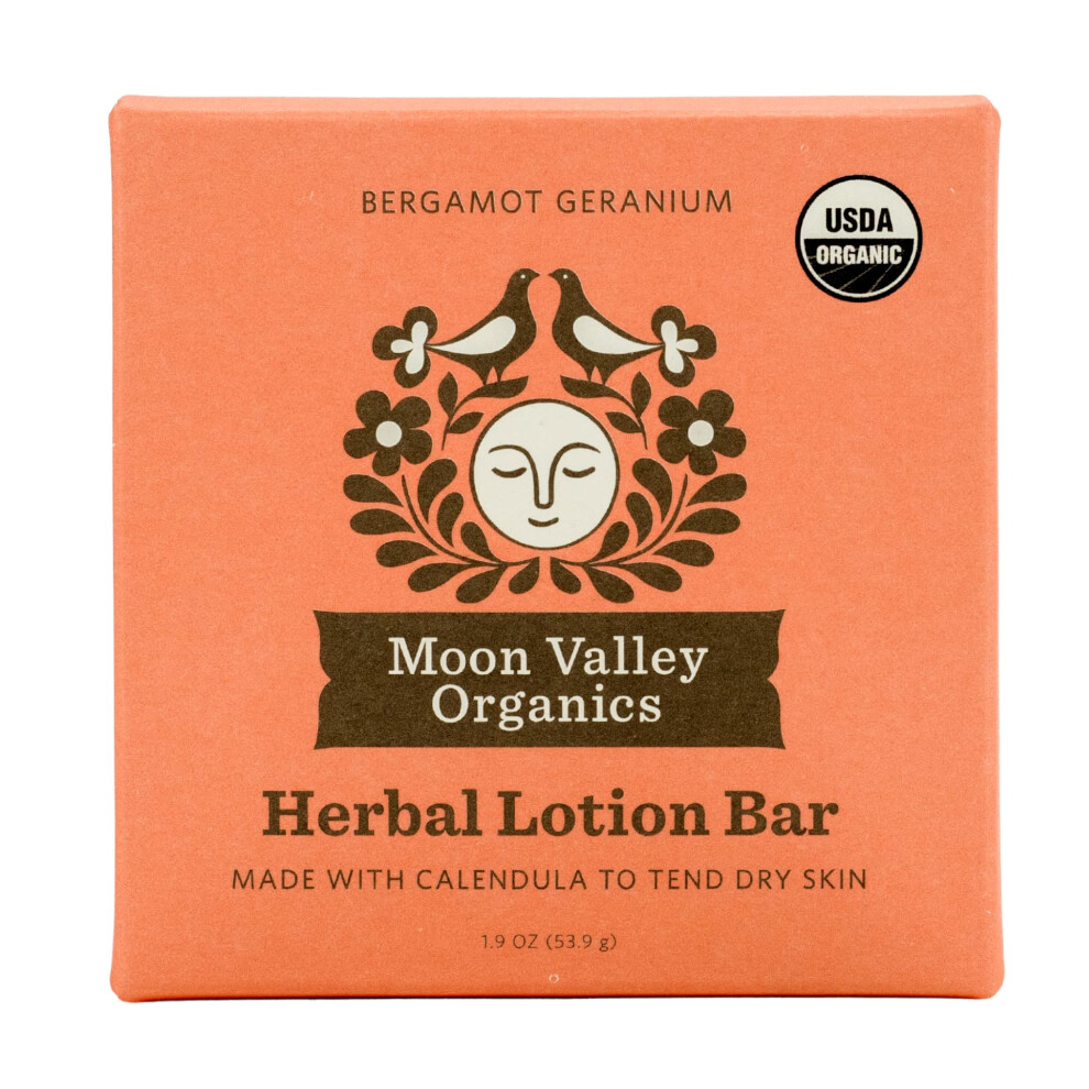 Moon Valley Organics Herbal Lotion Bar In Bergamot Geranium Moon Melt Bar Calendula And Comfrey Beeswax Heal And Restore Chapped Skin Soothi