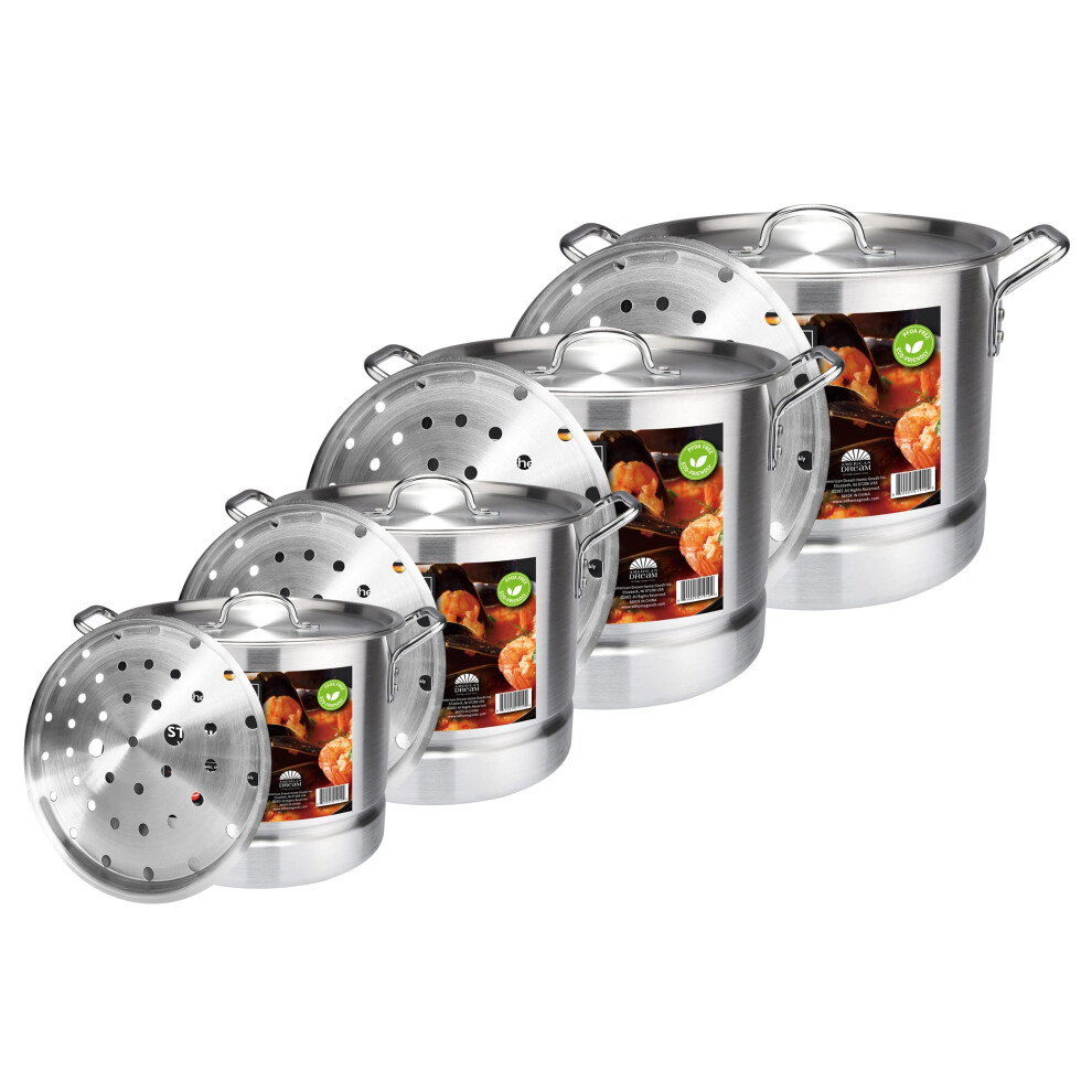 Kitchen Sense Aluminum Stock Pot with Steamer 4 piece Set of 8 quart (2 gallon)  12 quart (4 gallon)  16 quart (4 gallon)  and 20 quart (5 gallon-image-OPC-PHTGNW7-NEW