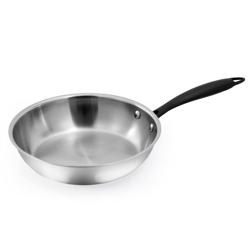 GRANDTIES Full-Clad Tri-Ply Stainless Steel Frying Pan Induction Cookware - 10 Inch Stainless Steel Skillet Marquina Black Metal Handles Kitchen