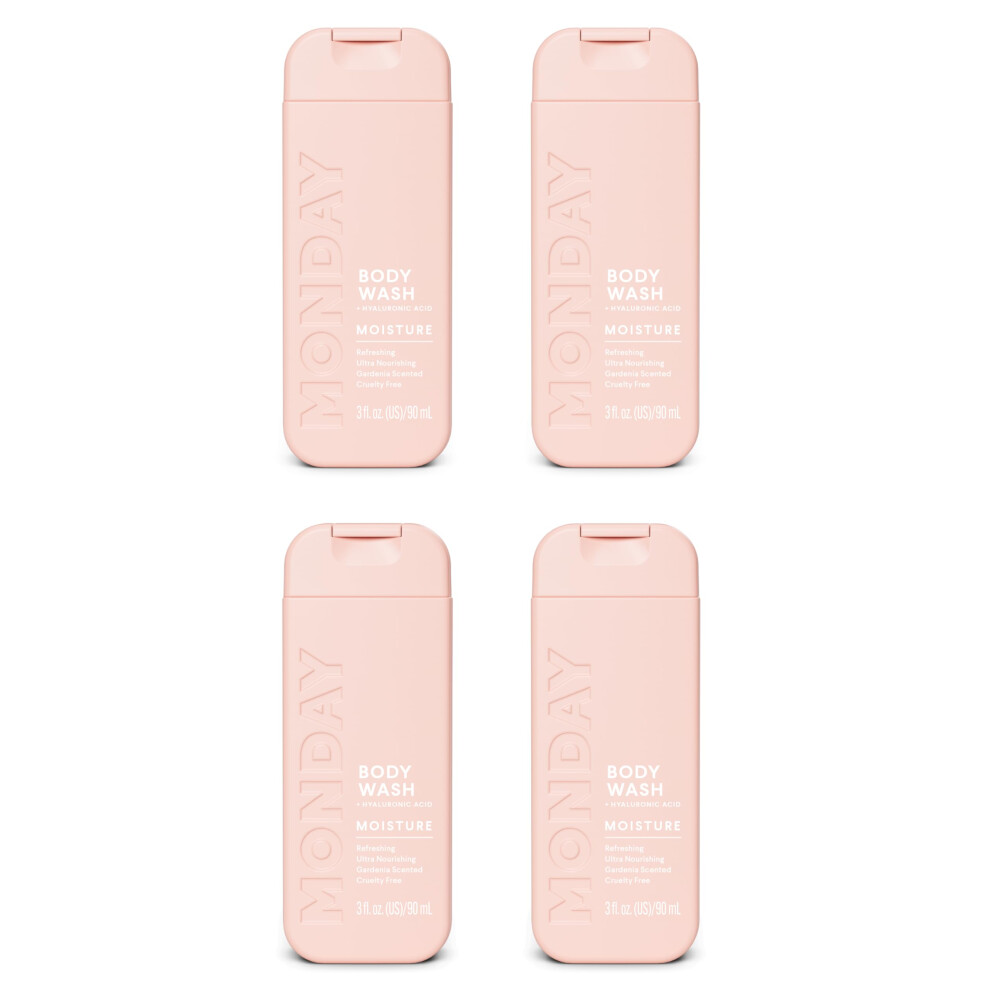Monday Haircare Monday Body Wash Moisture Travel Pack -90Ml (4 Pack) - Nourishing Ingredients Shea Butter Coconut Oil And Grapefruit Extract Hyrdrate And Repl