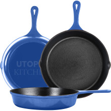 Utopia Kitchen Saute Fry Pan - Pre-Seasoned Cast Iron Skillet Set 3-Piece - Frying Pan - 6 Inch 8 Inch and 10 Inch Cast Iron Set (Blue)