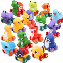 JOYIN Animal Cartoon Cars Soft Rubber Toy Car Set Mini Vehicles Bath Toy Car for Toddlers Gift for Boys and Girls Christmas Birthday Summer
