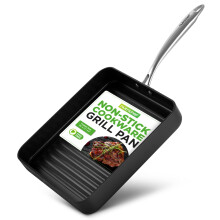 NutriChef 11"""" Square Grill Pan Non Stick - High Ridges  Hard-Anodized  Stove Top Griddle  Strong Handles  Dishwasher Safe