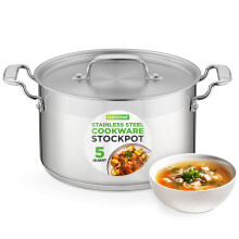 NutriChef 5-Quart Stainless Steel Stockpot with Lid- 18/8 Food Grade Heavy Duty Inox Large Stock Pot for Stew Soup Works w/ Induction