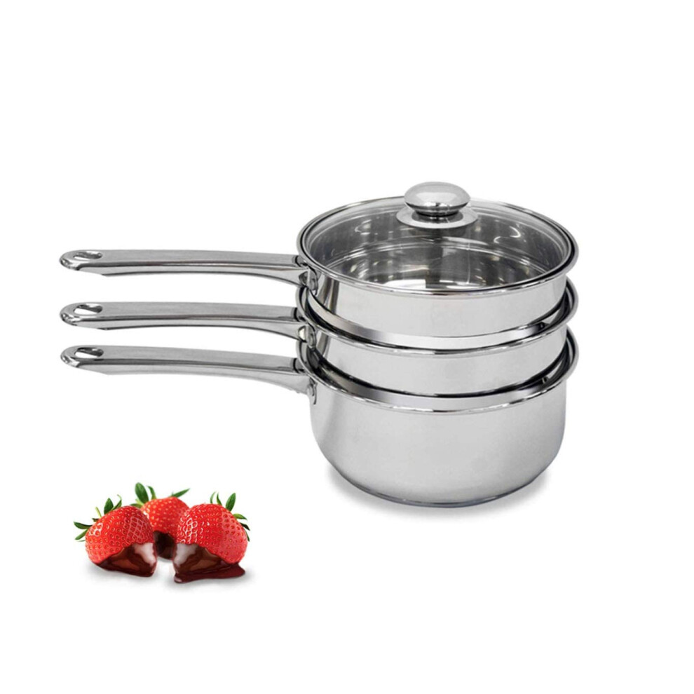 Doppelkessel Und Dampft Pfe F R Schokolade Und Fondue, Schmelztiegel, Kerzenherstellung, Dampfgarer Aus Edelstahl Mit Deckel Aus Geh Rtetem Glas-image