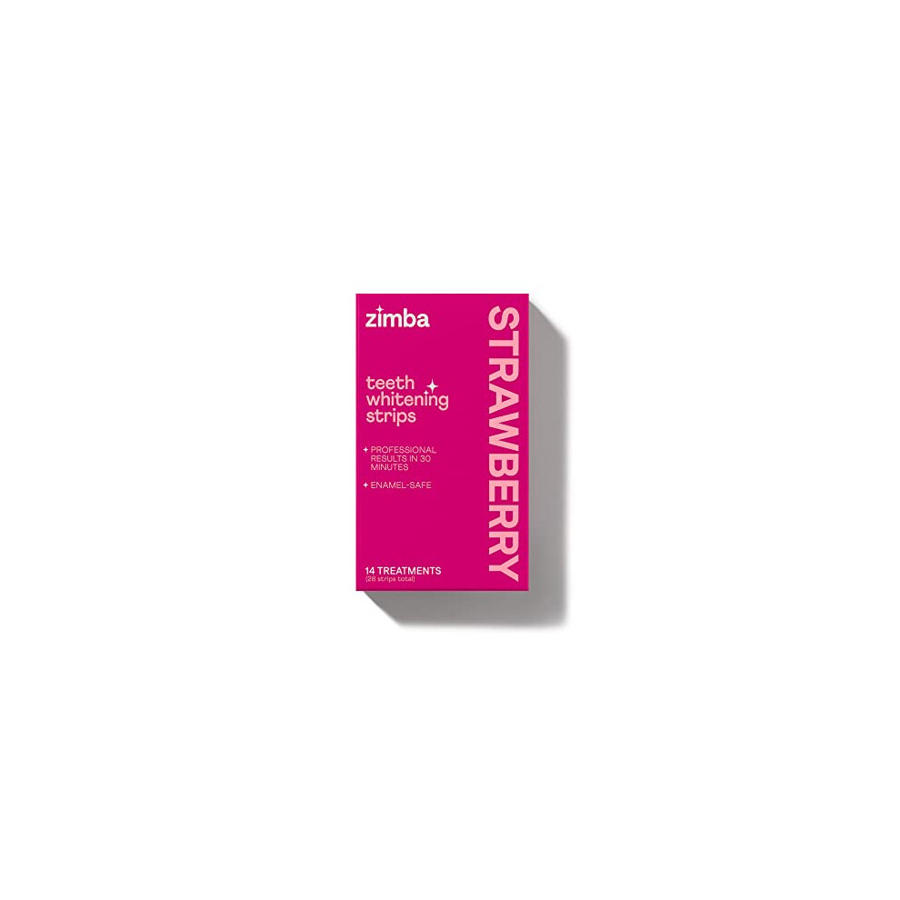 Zimba Strawberry Flavored Teeth Whitening Strips | Vegan Enamel Safe Hydrogen Peroxide Teeth Whitener For Coffee Wine Tobacco And Other Stain