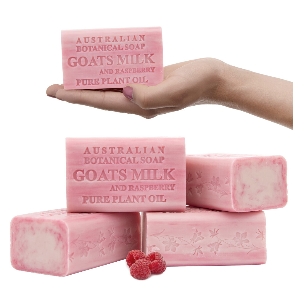 Australian Botanical Soap Goats Milk With Raspberry 6.6 Oz Luxury Soap Bars Enriched With Shea Butter Pack Of 4