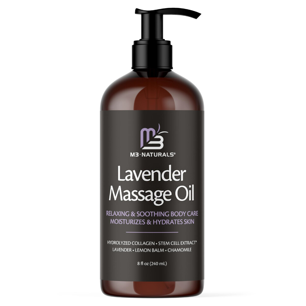 M3 Naturals Lavender Massage Oil With Collagen And Stem Cells - Skin Tightening Massage Oil For Massage Therapy And Instant Absorption Cellulite Oil For Bum