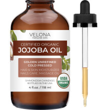 velona Jojoba Oil USDA Certified Organic - 4 oz (With Dropper) | Golden Unrefined Cold Pressed | Hexane Free
