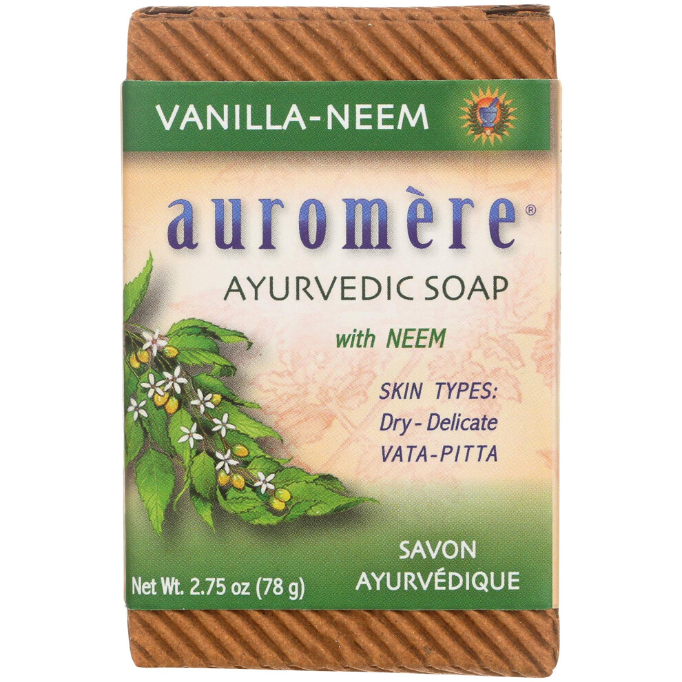 Auromere Ayurvedic Bar Soap Vanilla Neem - Eco Friendly Handmade Vegan Cruelty Free Natural Non Gmo (2.75 Oz) 1 Pack
