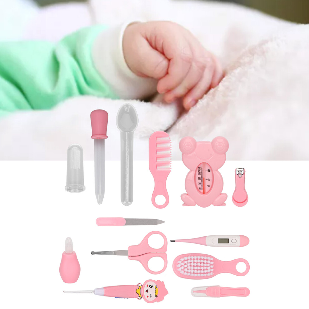 Baby Healthcare Kit Scissors Nail Clippers Tweezers Feeding Spoon Thermometer Comb Infants Grooming Kit Pink