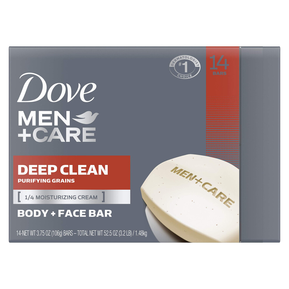 Dove Men+Care Men's Bar Soap More Moisturizing Than Bar Soap Deep Clean Effectively Washes Away Bacteria Nourishes Your Skin 3.75 oz 14 Bars