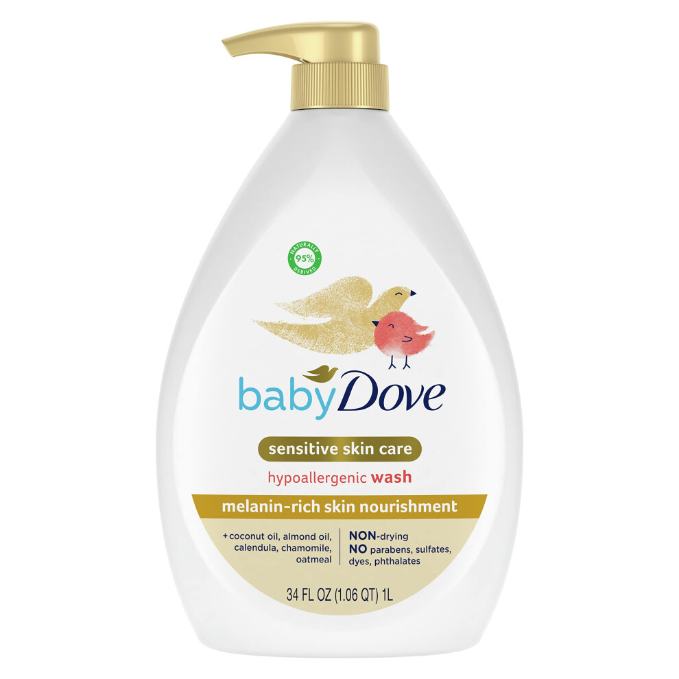 Baby Dove Sensitive Baby Wash Melanin-Rich Skin Nourishment For Baby Bath Time Tear-Free And Hypoallergenic 34 Oz