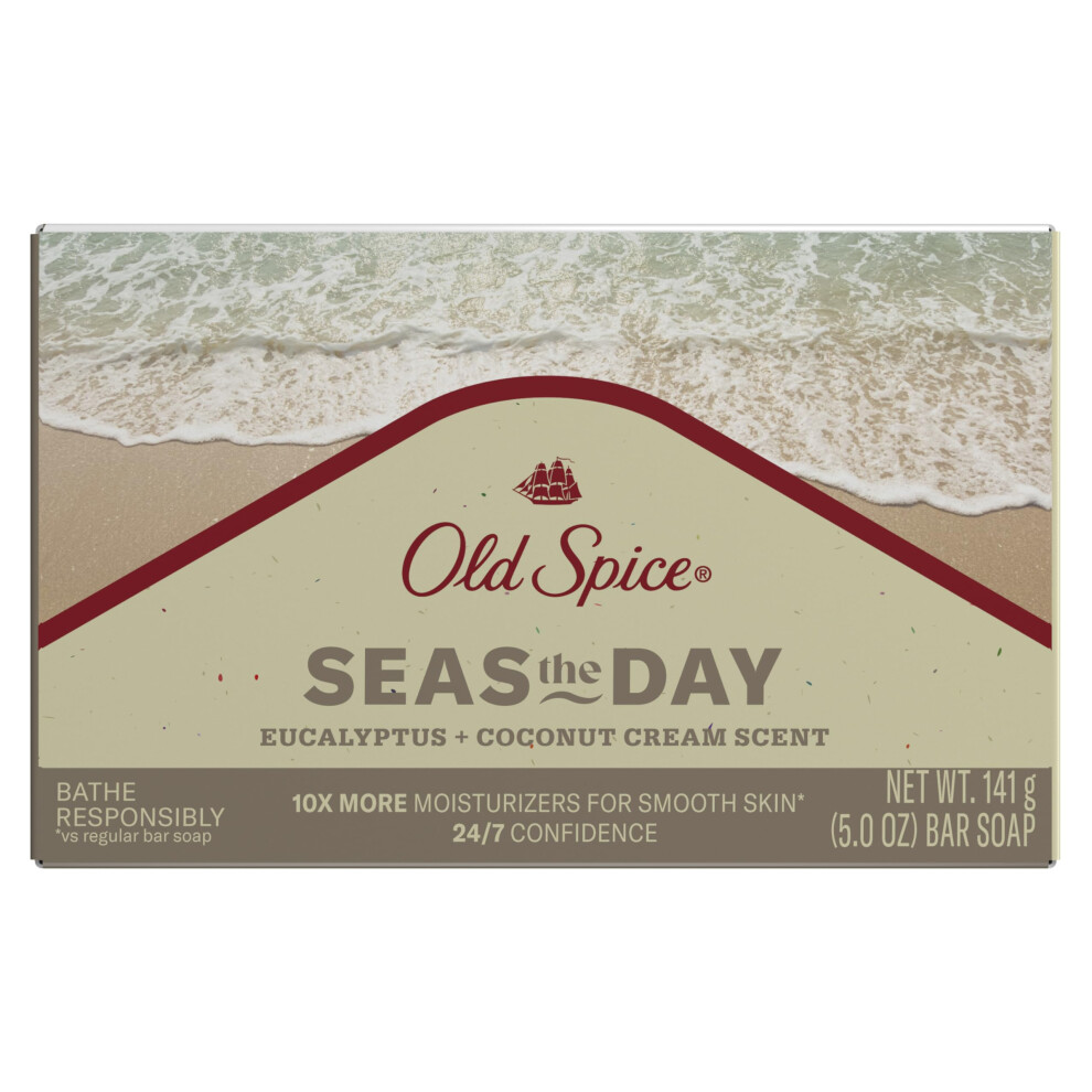 Old Spice Men's Bar Soap  Seas The Day Eucalyptus and Coconut Cream Scent  10x More Moisturizers for Smooth Skin with Mild Exfoliators & Plant Ba