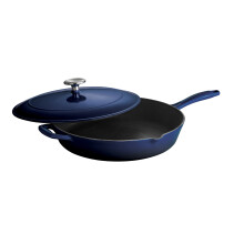 Tramontina Enameled Cast Iron Skillet with Lid 12-inch Frying Pan Blue