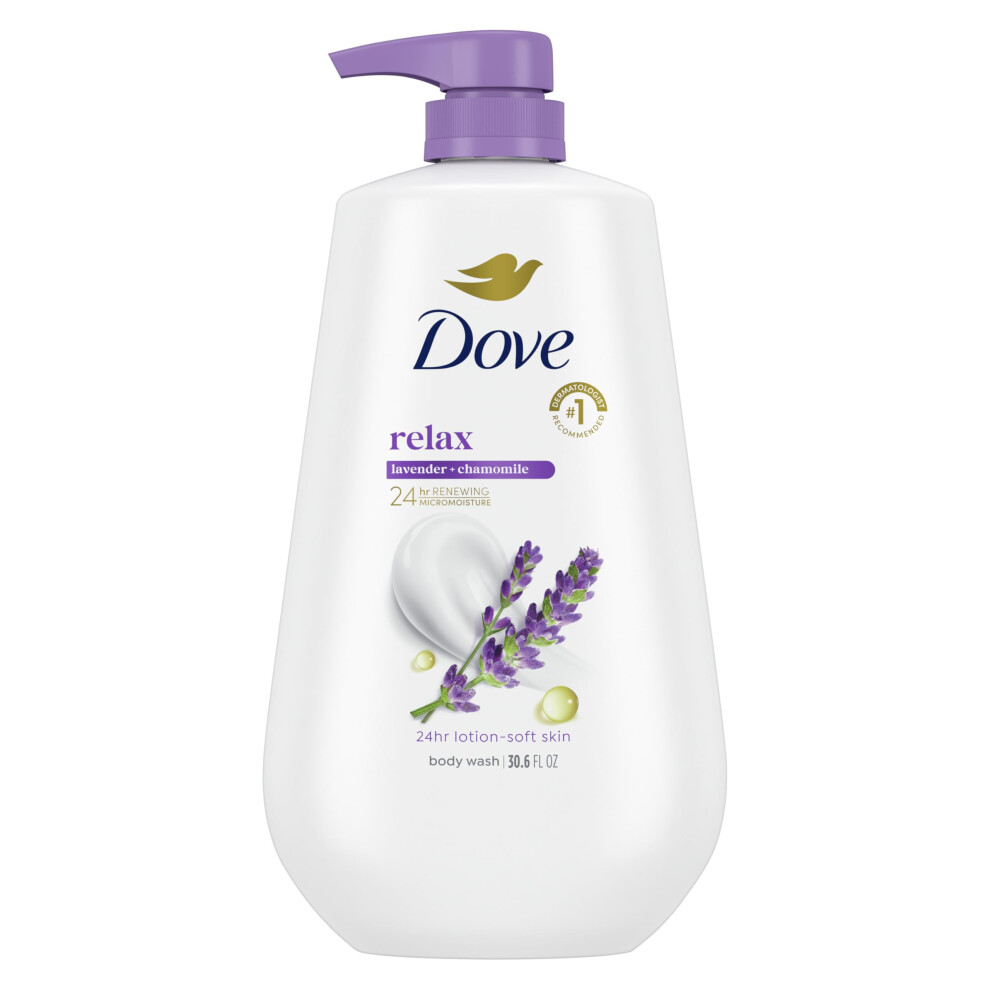 Dove Lavender Body Wash With Pump Relax Oil & Chamomile For 24Hr Lotion-Soft Skin Moisturizing Skin Cleanser With No Sulfates No Parabens 30.6 Oz
