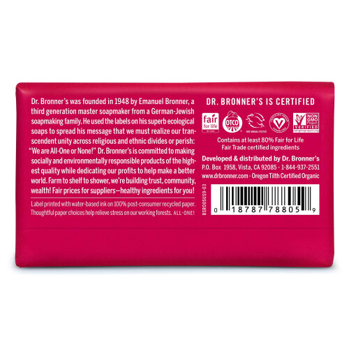 Dr Bronner's Dr. Bronner's - Sapone Bar Pure-Castile - Rosa, Con Oli Biologici, Per Viso, Corpo e Capelli 1