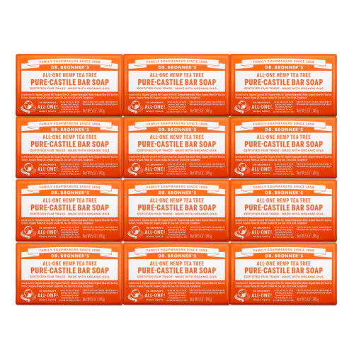 Dr Bronner's Dr. Bronner's - Sapone Bar Pure-Castile - Tea Tree, con Oli Biologici, per Viso, Corpo, Capelli & Forfora