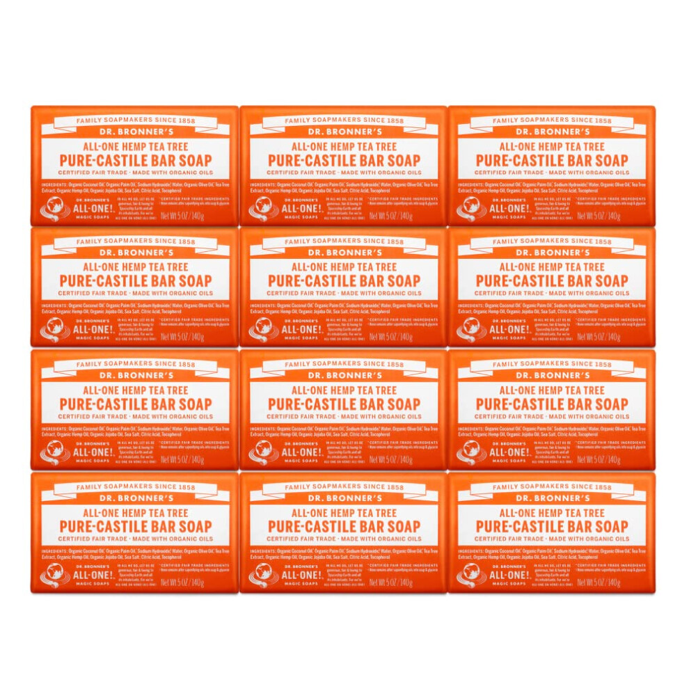 Dr. Bronner's - Pure-Castile Bar Soap - Tea Tree  Made w/Organic Oils  For Face  Body  Hair & Dandruff  Gentle on Acne-Prone Skin  Smooth Lather