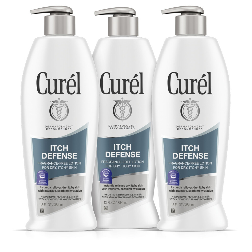 Curel Itch Defense Calming Body Lotion For Dry Itchy Skin Moisturizer With Advanced Ceramide Complex Pro-Vitamin B5 Shea Butter 3-13 Oz