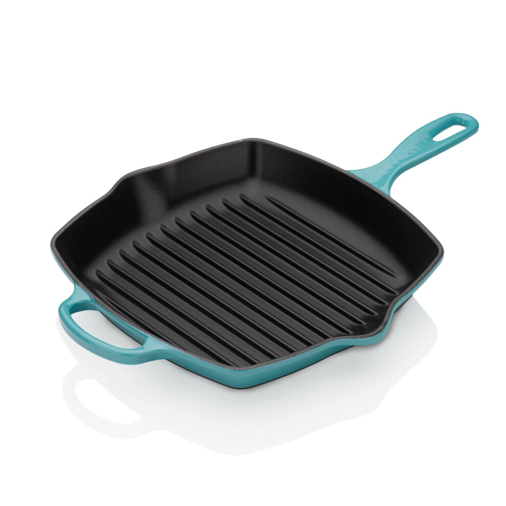 Le Creuset Enameled Cast Iron Signature Square Skillet Grill  10.25""""  Caribbean