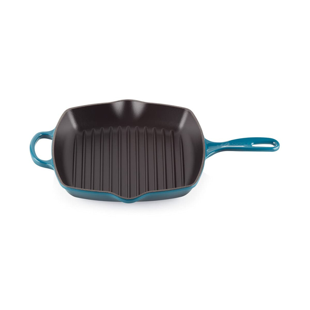 Le Creuset Enameled Cast Iron Signature Square Skillet Grill  10.25""""  Deep Teal-image-OPC-PHTGRBH-NEW