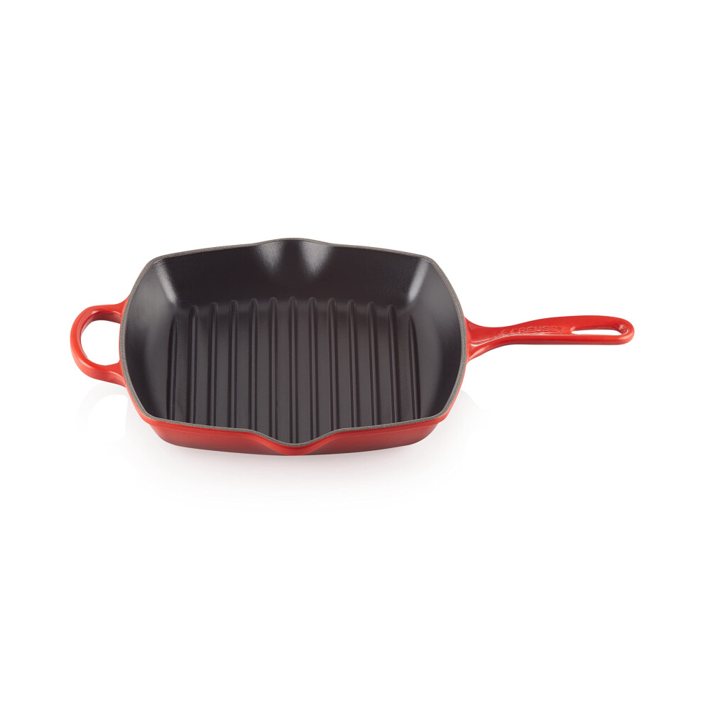 Le Creuset Enameled Cast Iron Signature Square Skillet Grill  10.25""""  Cerise-image-OPC-PHTGRBM-NEW