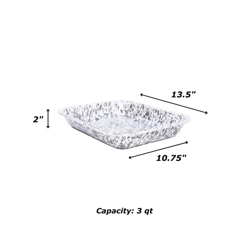 Torrador grande aberto esmaltado 13,5 x 10,75 polegadas turquesa/respingos brancos 1