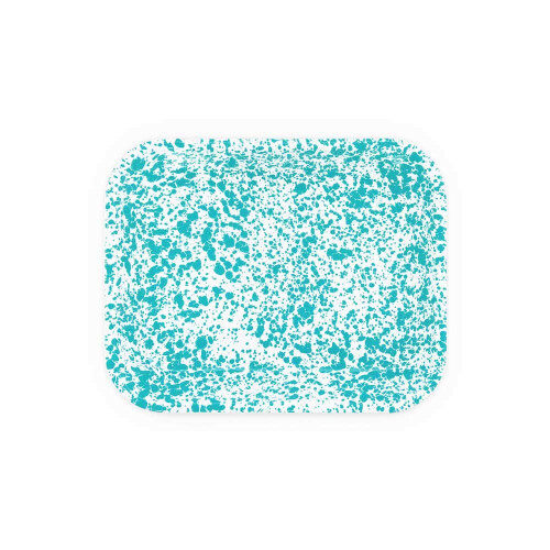 Torrador grande aberto esmaltado 13,5 x 10,75 polegadas turquesa/respingos brancos