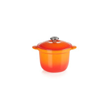 Le Creuset Reistopf aus emailliertem Gusseisen mit Edelstahlknopf und Steinguteinsatz, 2,25 qt. Flamme