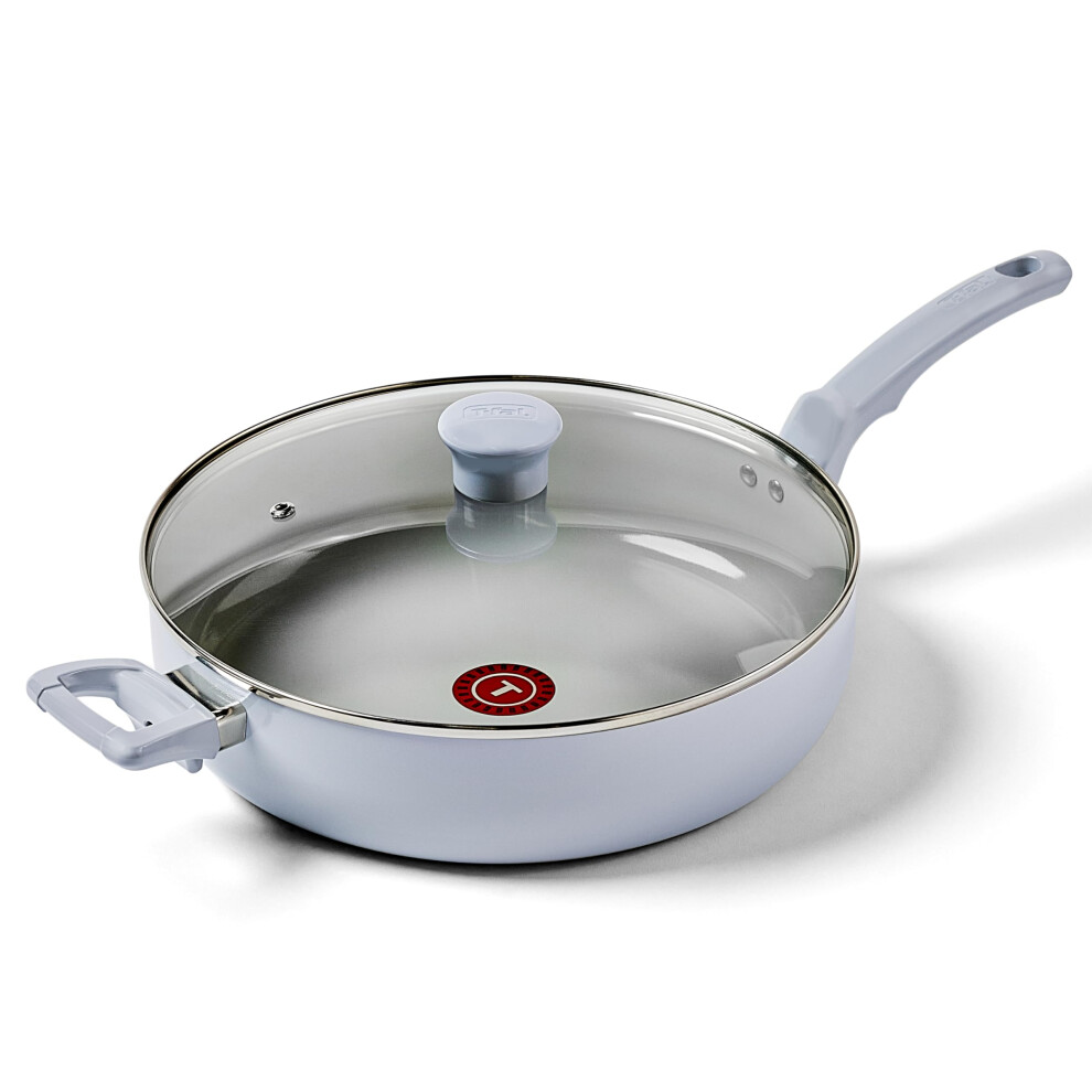 T-Fal Refresh Ceramic Nonstick Saute Pan with Lid 5 Qt  Made without PFOA and PTFE  Oven and Broiler Safe up to 350F Cookware  Frying Pan  Stay-C
