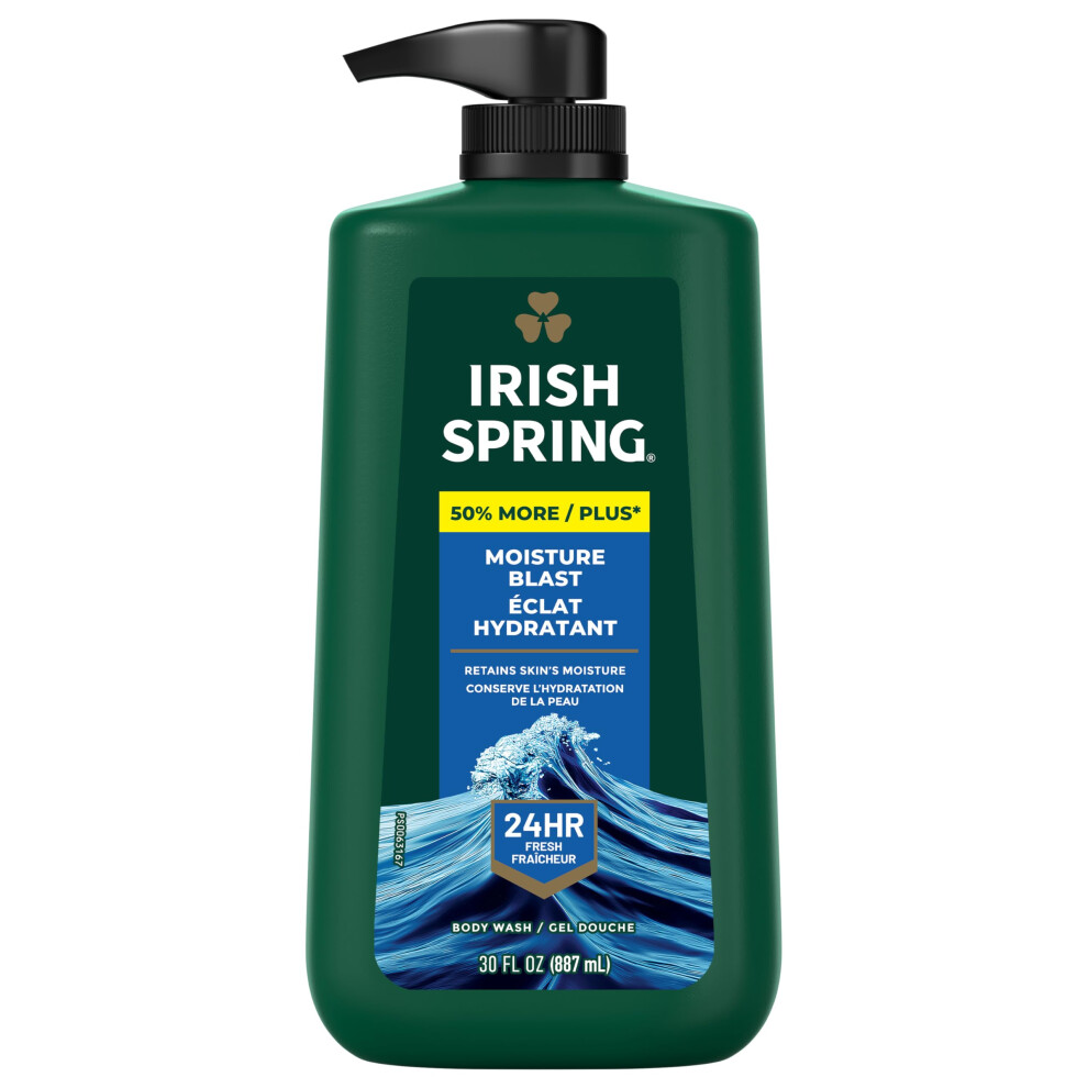 Irish Spring Mens Body Wash Moisture Blast Body Wash for Men Feel Fresh All Day 30 Oz Pump Bottle