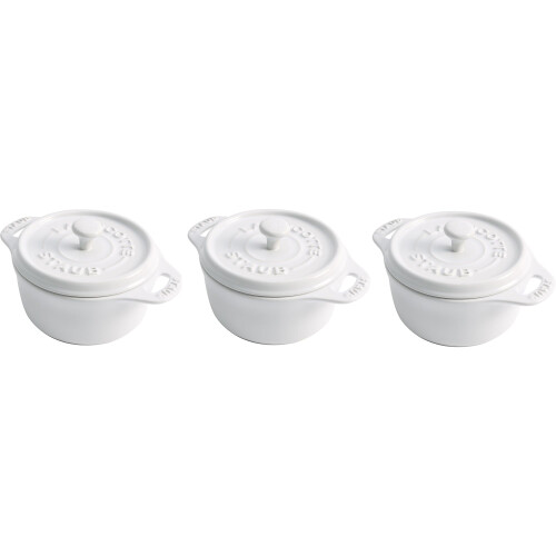 Staub Ceramics Dutch Oven 3-Pice Mini Round Cocotte White